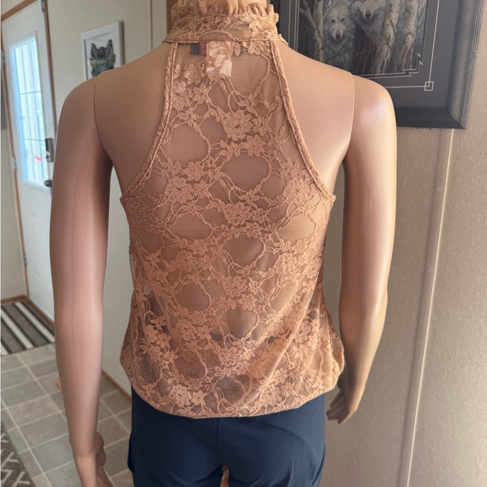 Chic Lace Ruffle Halter Top - Brown - Picture 8 of 14